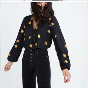 Madewell Black Floral Blouse